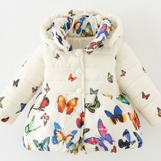 Dívčí Bavlněná Bunda S Kapucí Polstrovaná Butterfly Print