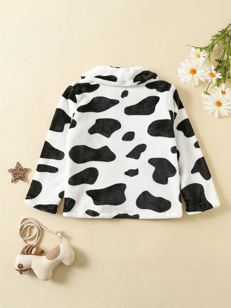 Dívčí Bunda Cow Print Flanelový Kabát Na Zip Teplé Dětské Oblečení Na Zimu