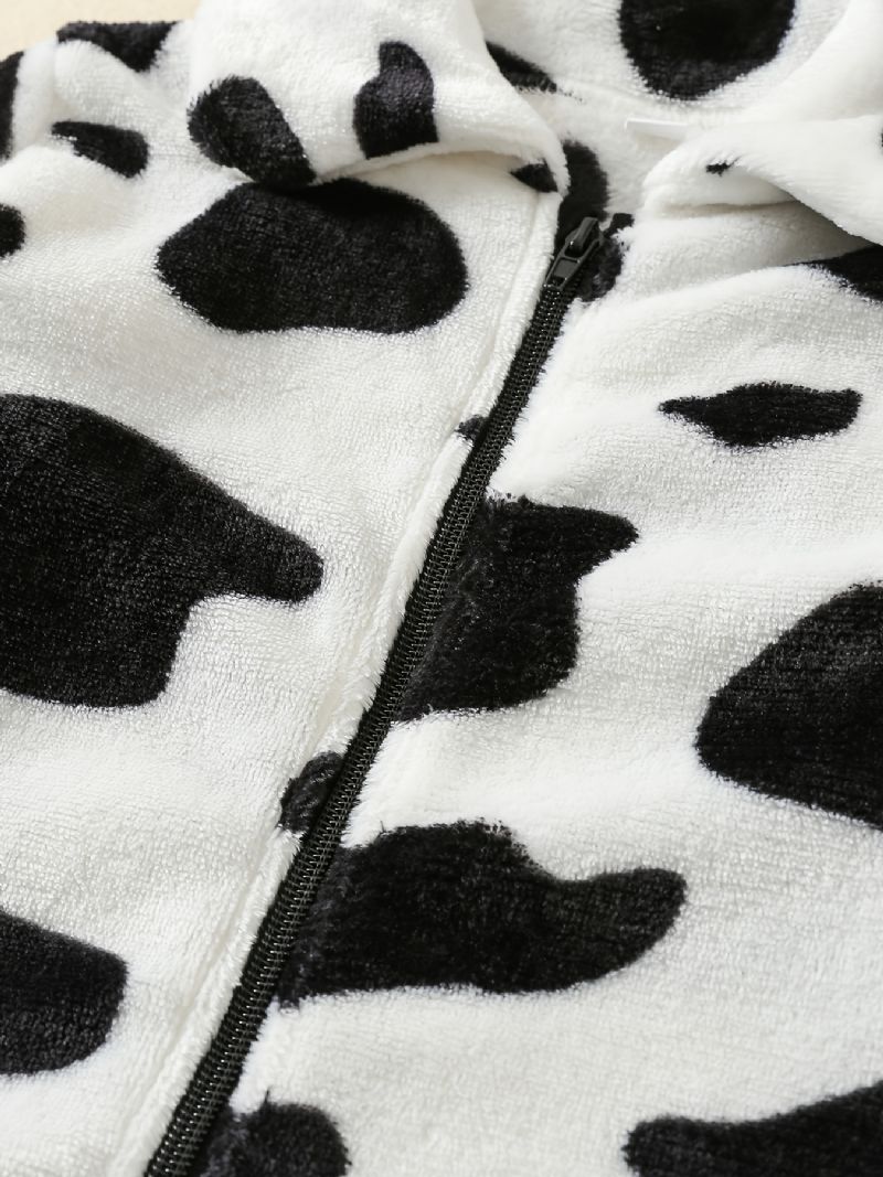 Dívčí Bunda Cow Print Flanelový Kabát Na Zip Teplé Dětské Oblečení Na Zimu