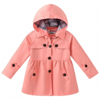 Dívčí Bunda S Kapucí Na Knoflíky Jednobarevné Svrchní Oblečení Středně Dlouhé Kabáty S Kapsami Zimní