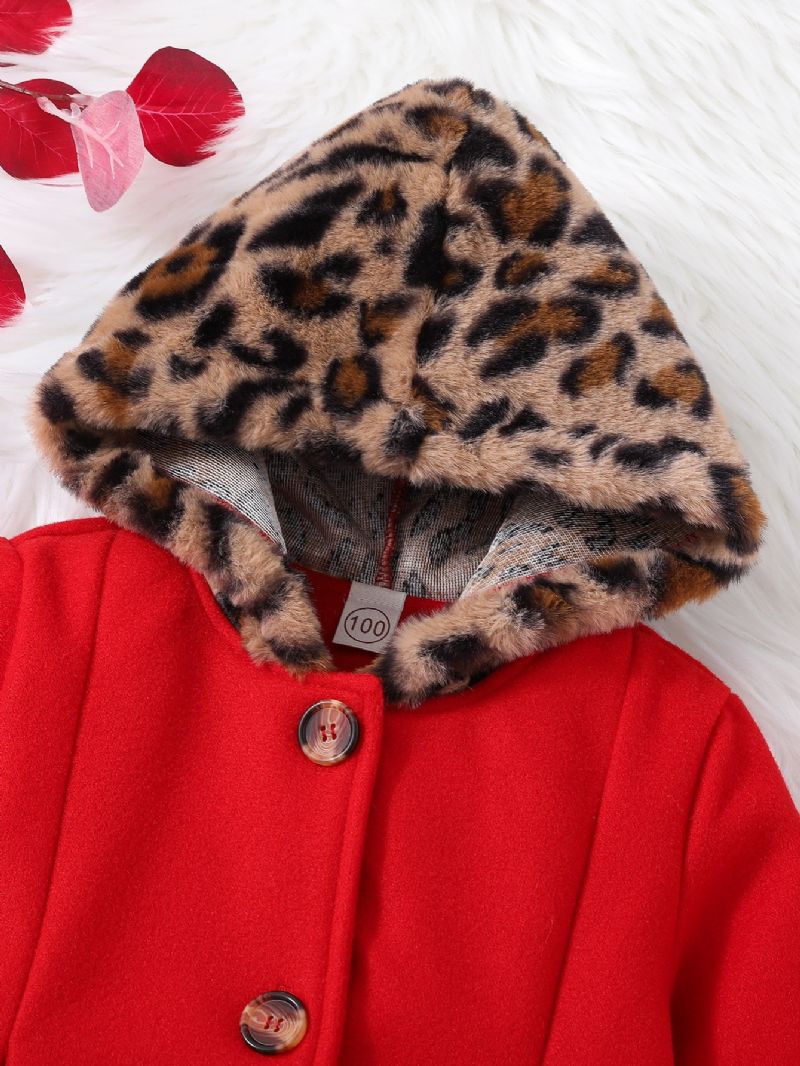 Dívčí Elegantní Termo Oblečení S Leopardím Vzorem Se Zapínáním Na Kapuci Bundy Na Zimní Vánoční Večírek