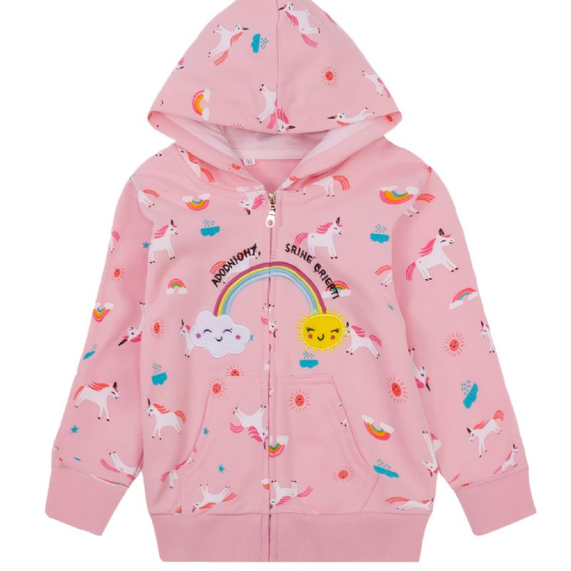Dívčí Kabát Popshion Batole Rainbow Sun Unicorn Teplý Na Zip S Kapucí