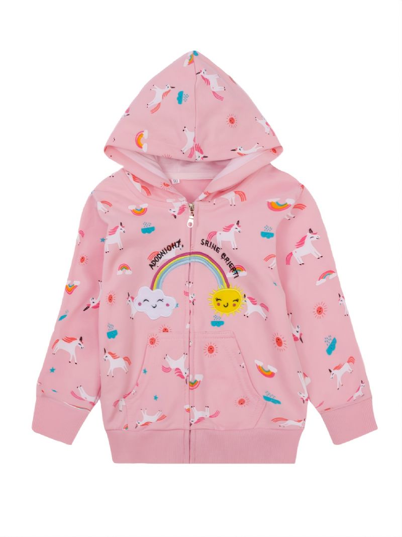 Dívčí Kabát Popshion Batole Rainbow Sun Unicorn Teplý Na Zip S Kapucí