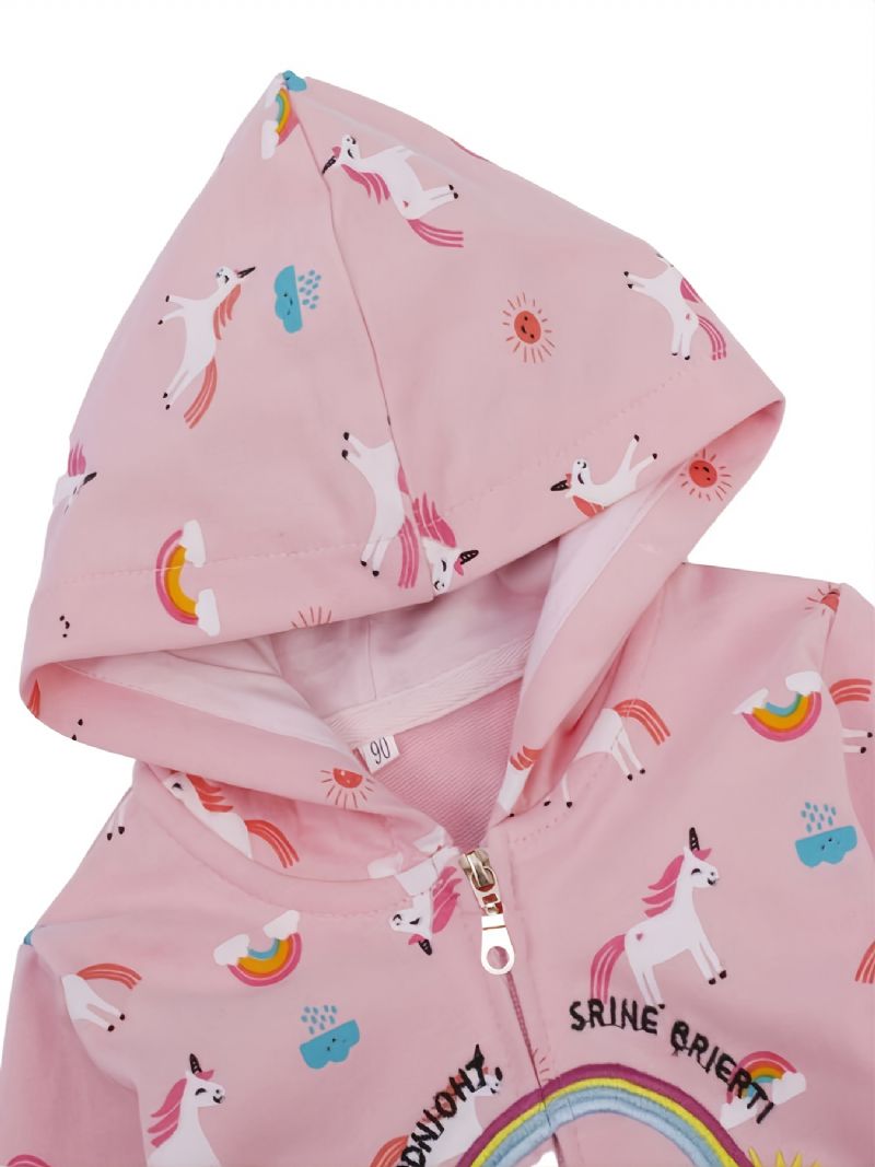 Dívčí Kabát Popshion Batole Rainbow Sun Unicorn Teplý Na Zip S Kapucí