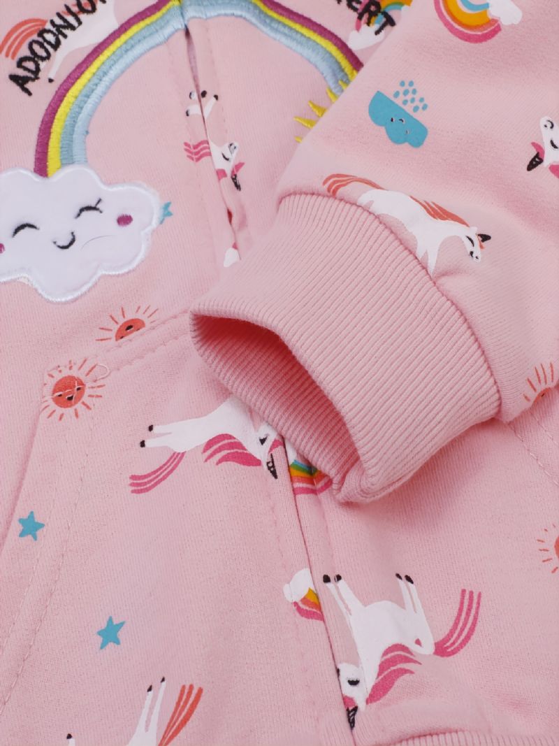 Dívčí Kabát Popshion Batole Rainbow Sun Unicorn Teplý Na Zip S Kapucí