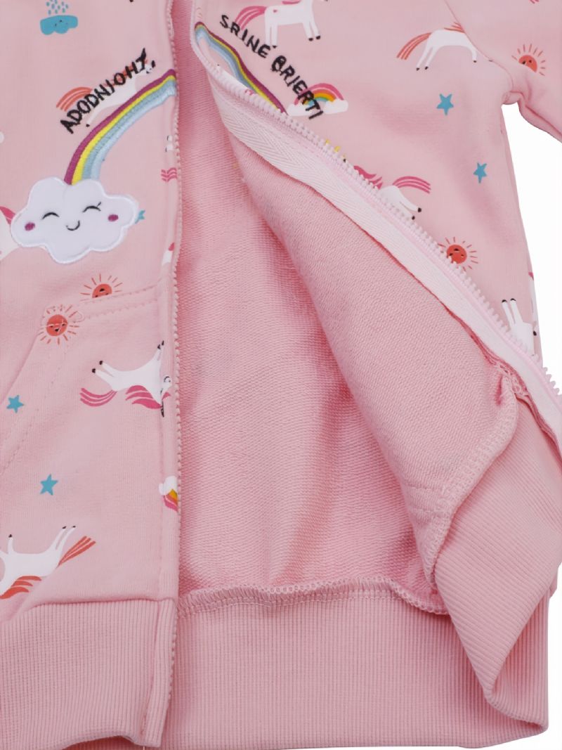 Dívčí Kabát Popshion Batole Rainbow Sun Unicorn Teplý Na Zip S Kapucí