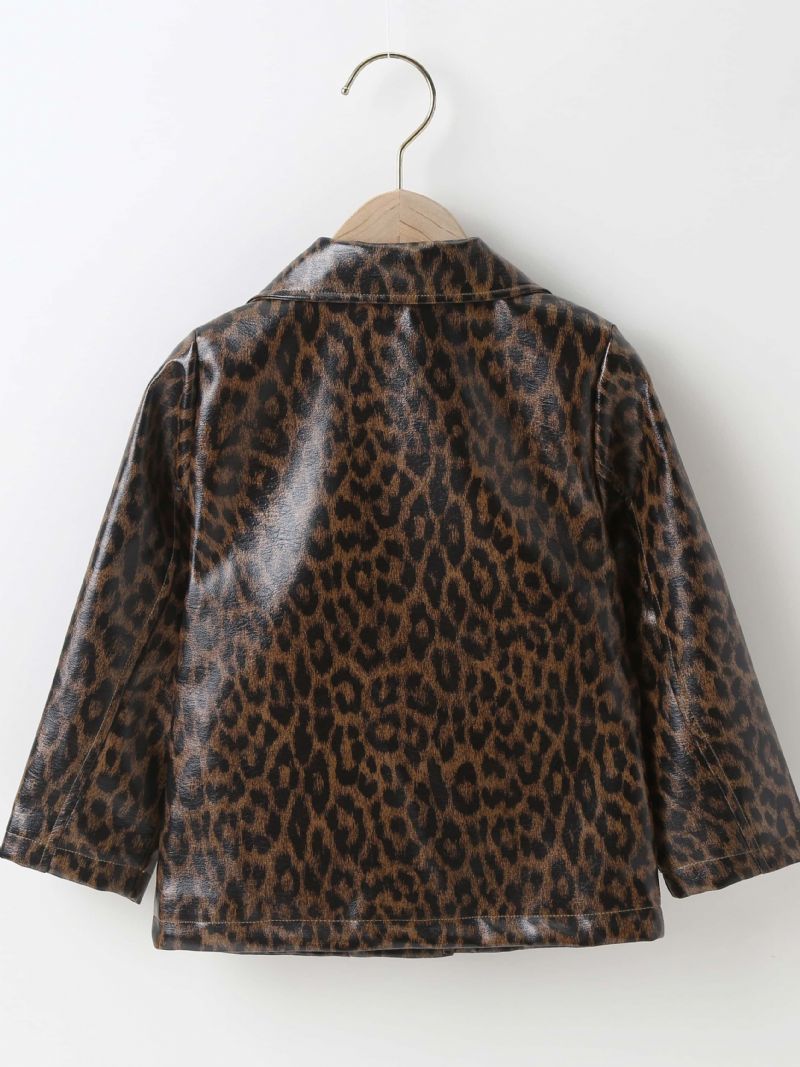 Dívčí Klopová Pu Kožená Bunda Leopardí Kabát Na Zip Dětské Oblečení
