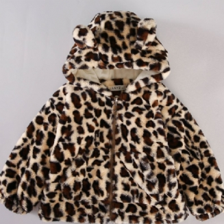 Dívčí Leopardí Bunda S Kapucí Roztomilé Zvířecí Uši Dlouhý Rukáv Zip Teplý Kabátek Dětské Oblečení