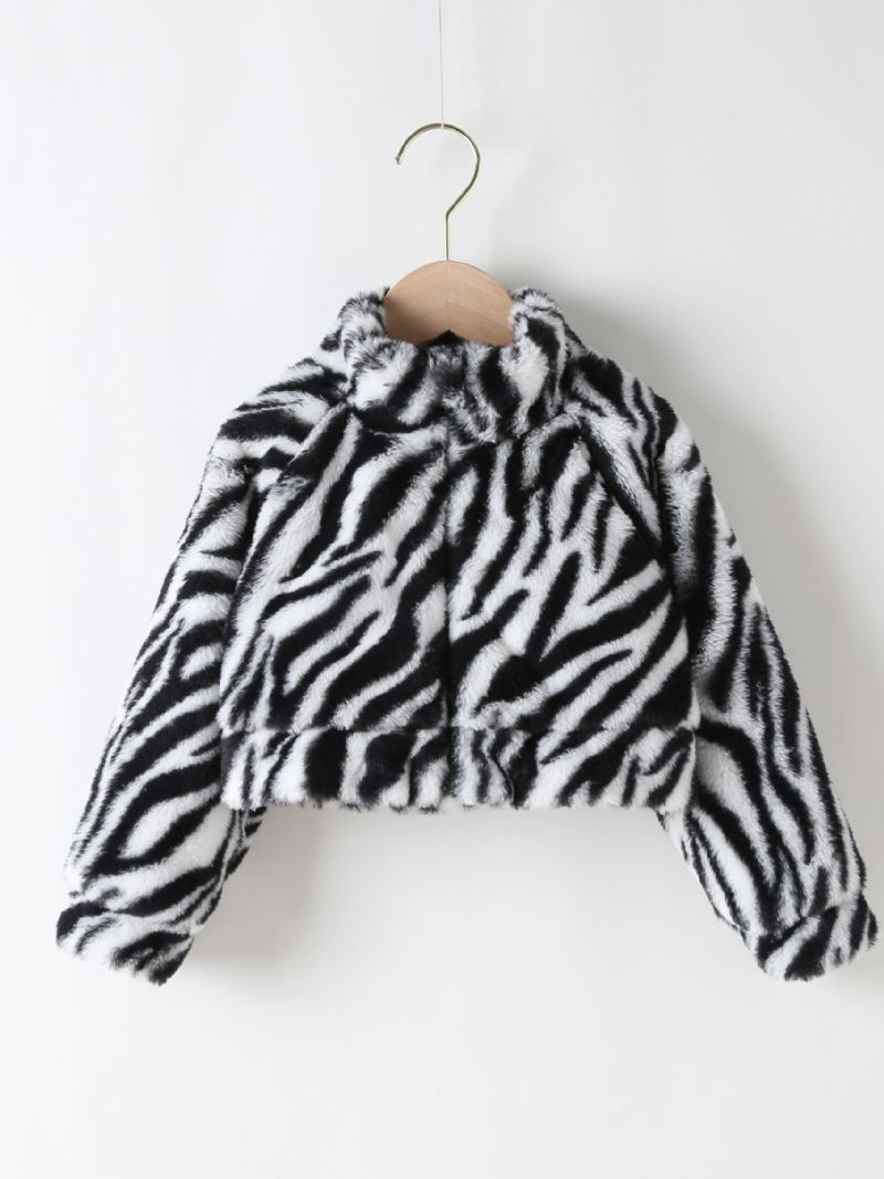 Dívčí Módní Kabát Zebra Print Fleece