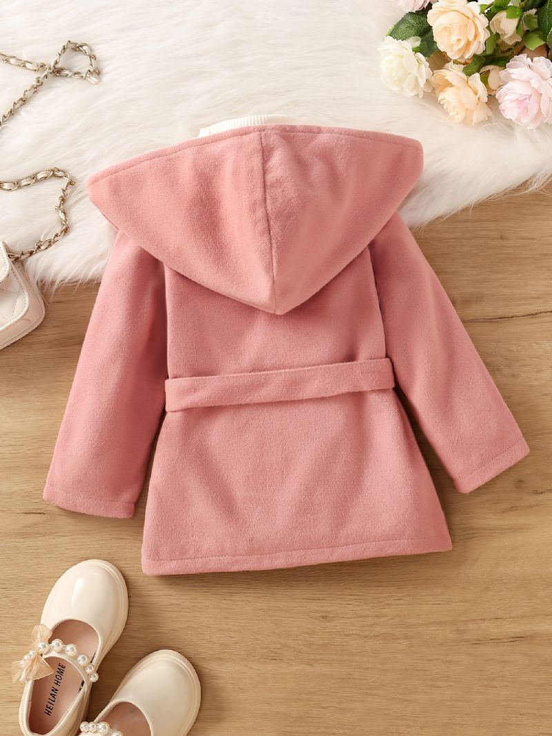 Dívčí Teplý Kabát S Kapucí Jednobarevná Bunda S Páskem Zimní Dětské Oblečení