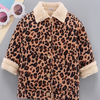 Dětská Chlapecká Bunda Leopardí Knoflík Fleece Zesílený Zateplený Kabát Zimní Dětské Oblečení