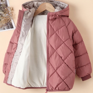 Dětská Dívčí Bunda S Kapucí Puffer Kabát Na Zip Fleecová Zateplená Zimní Dětské Oblečení
