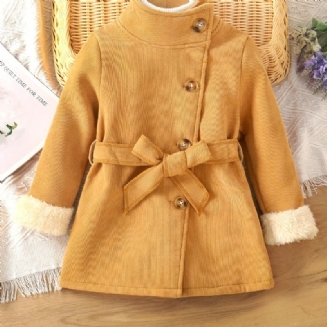 Dětská Dívčí Pevná Bunda Fleece S Vysokým Výstřihem Zateplený Kabátek S Páskem Dětské Zimní Oblečení