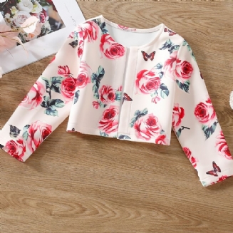 Dětské Dívčí Svetrový Kabát S Dlouhým Rukávem Rose Butterfly Print Top Oblečení