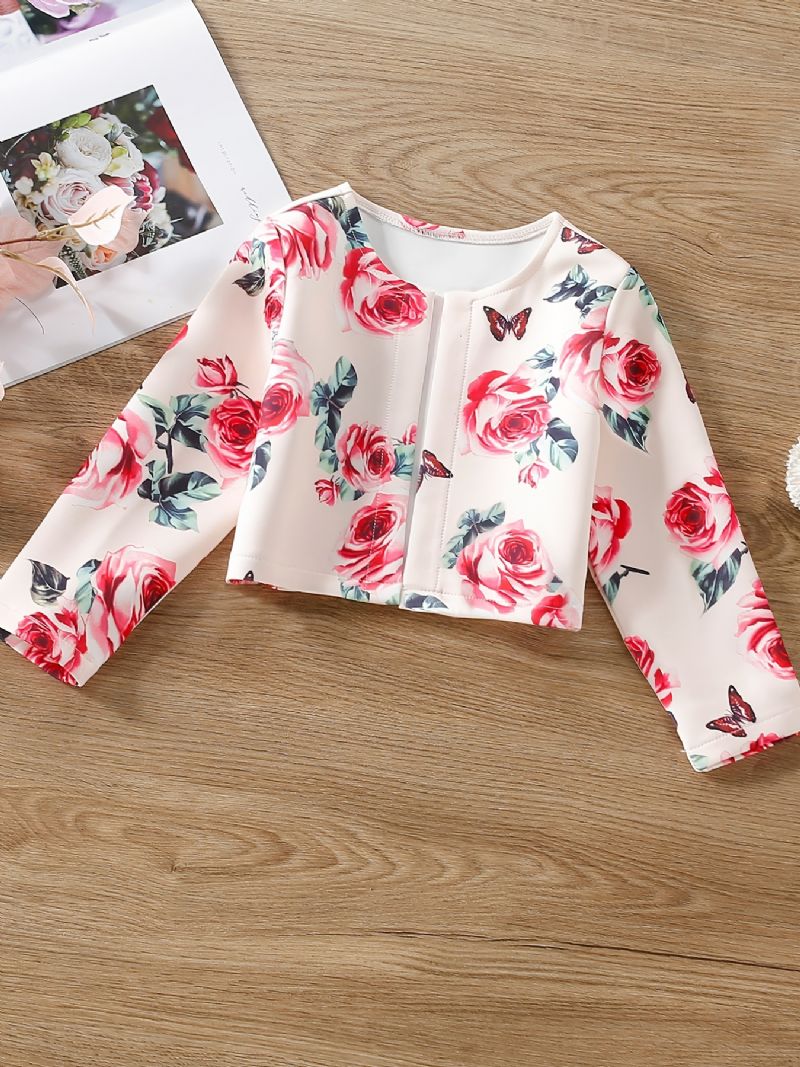 Dětské Dívčí Svetrový Kabát S Dlouhým Rukávem Rose Butterfly Print Top Oblečení