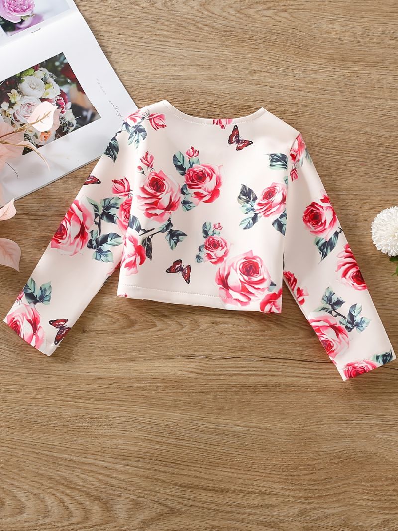 Dětské Dívčí Svetrový Kabát S Dlouhým Rukávem Rose Butterfly Print Top Oblečení