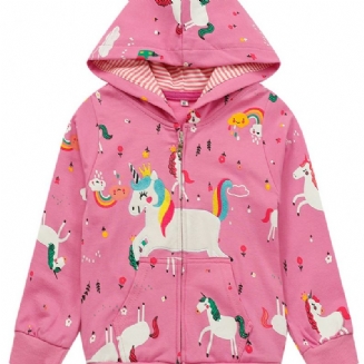 Dětský Dívčí Kabát S Kapucí Na Zip S Barevným Potiskem Unicorn Rainbow