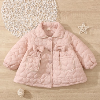 Děťátko Dívky Puffer Kabát Heart Print Button Lapel Teplá Bunda Zimní Dětské Oblečení