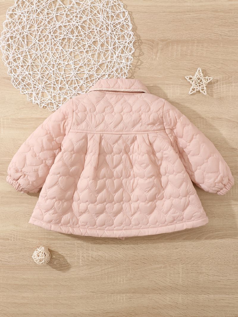Děťátko Dívky Puffer Kabát Heart Print Button Lapel Teplá Bunda Zimní Dětské Oblečení