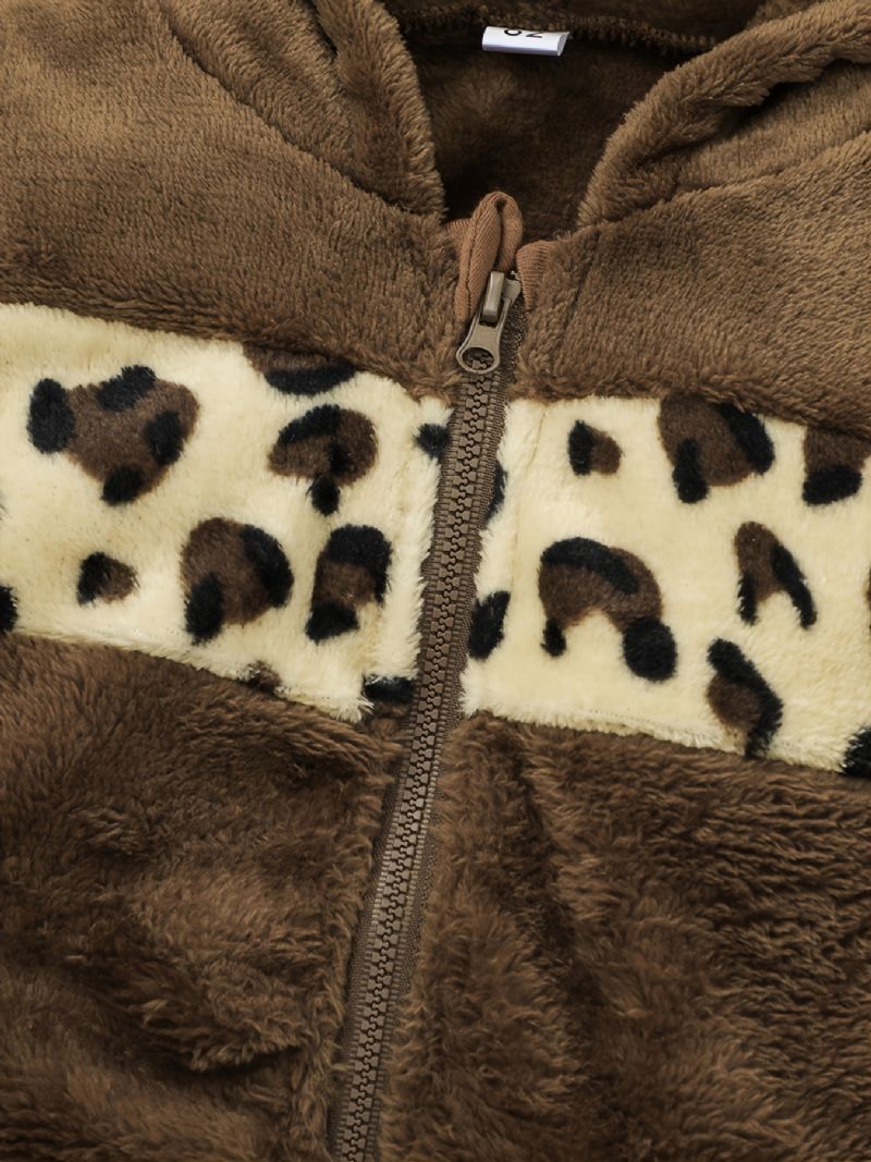 Kojenecký Plyšový Kabátek S Dlouhým Rukávem A Kapucí S Leopardím Vzorem