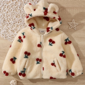 Miminka Dívčí Bunda Polar Fleece Bear Uši Cherry Zip Plyšový Teplý Kabát S Kapucí Dětské Oblečení