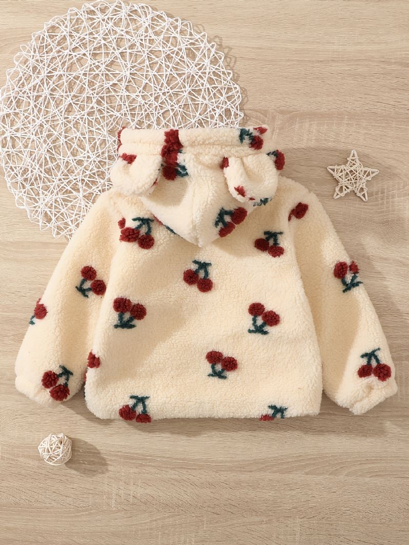 Miminka Dívčí Bunda Polar Fleece Bear Uši Cherry Zip Plyšový Teplý Kabát S Kapucí Dětské Oblečení