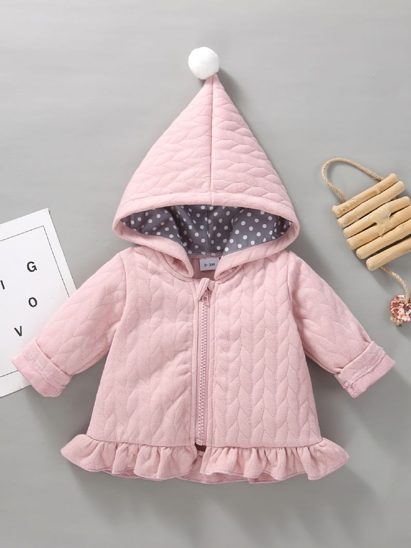 Novorozenec Bunda S Kapucí Na Zip Pevný Volánkový Kabátek Pro Miminka Dívčí Dětské Oblečení