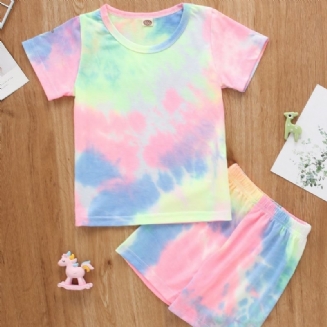 2ks Chlapeček A Dívky Rainbow Color Kravata Dye Tričko S Krátkým Rukávem Sada Oblečení