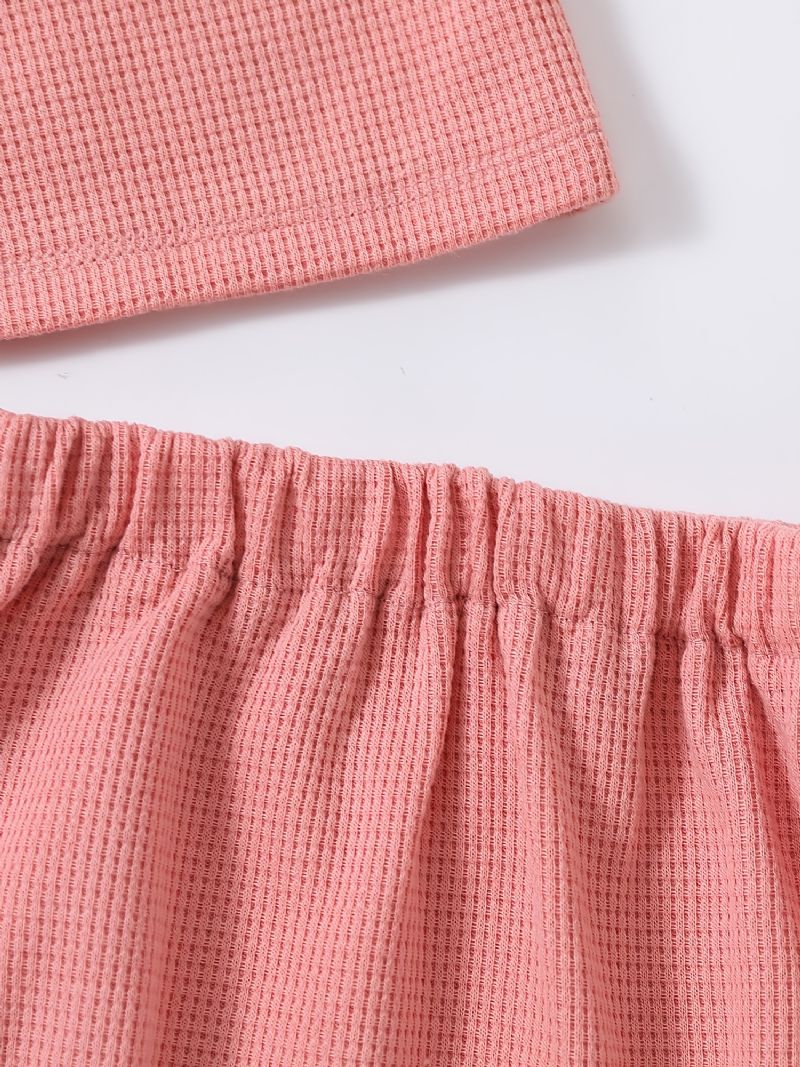 2ks Dívčí Jednobarevné Košilky Bez Rukávů A Elastické Šortky V Pase Dětské Oblečení