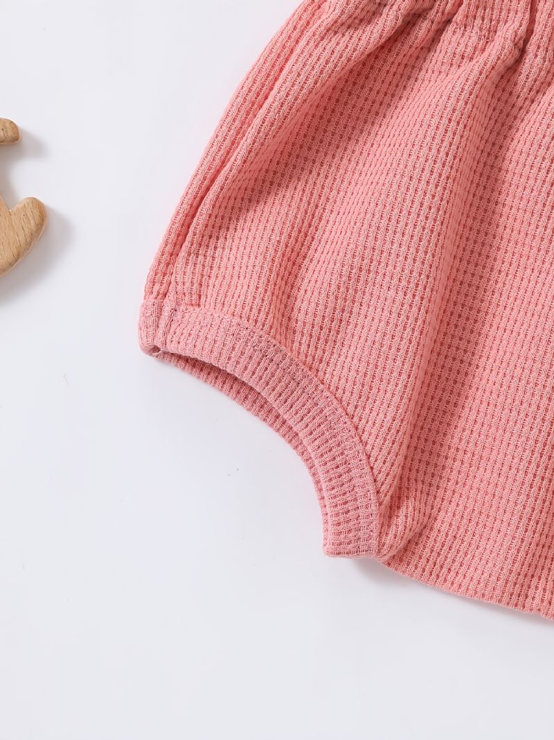 2ks Dívčí Jednobarevné Košilky Bez Rukávů A Elastické Šortky V Pase Dětské Oblečení