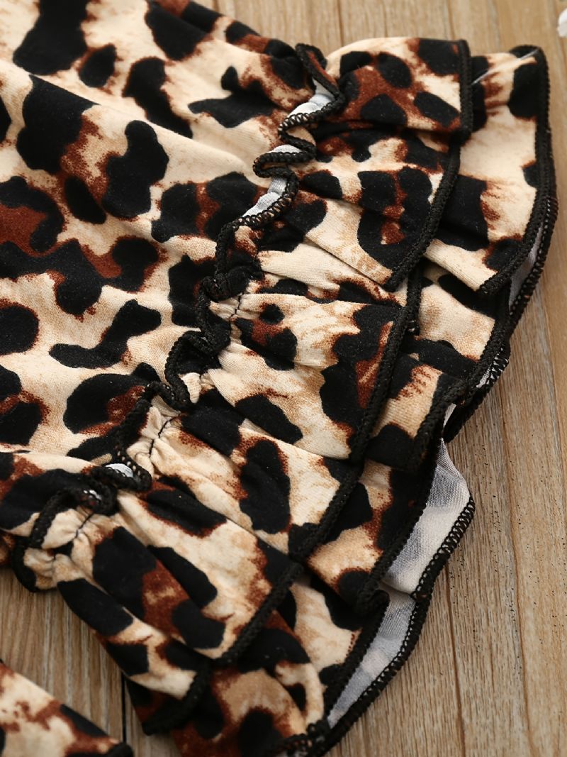 2ks Dívčí Košile S Krátkým Rukávem S Potiskem Leopardího Tisku Set Oblečení