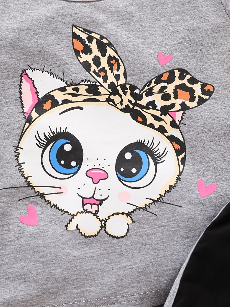Dívčí Kreslené Tričko S Velkým Okem A Potiskem Kočičí Tlapky Šortky S Leopardím Letní Oblečení Dětské
