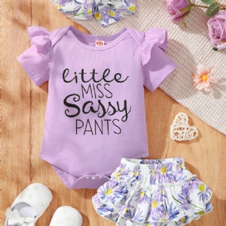 Dívčí Ruffle Převlek S Výstřihem + Květinový Potisk Kalhotky Šortky + Čelenka Set Kojenecké Oblečení Body Onesie