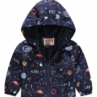 1ks Chlapci Casual Space Print Bunda Na Zip S Kapucí Cardigan Límec Zateplená Na Zimu