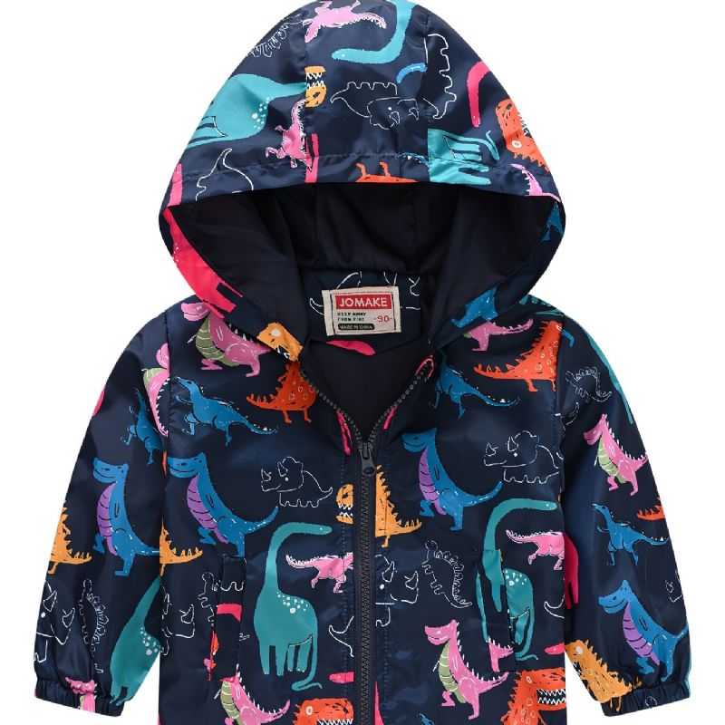1ks Ležérní Roztomilý Dinosaurus S Potiskem Bunda Na Zip S Kapucí Zateplená S Límcem Pro Zimní Chlapce