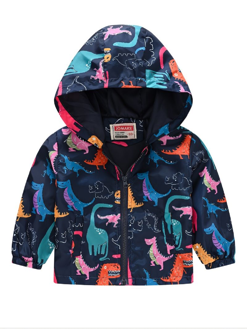 1ks Ležérní Roztomilý Dinosaurus S Potiskem Bunda Na Zip S Kapucí Zateplená S Límcem Pro Zimní Chlapce