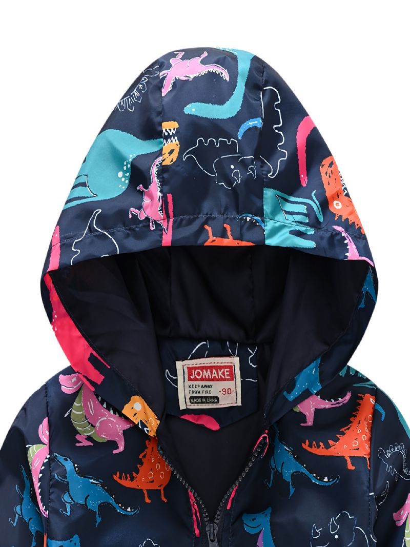 1ks Ležérní Roztomilý Dinosaurus S Potiskem Bunda Na Zip S Kapucí Zateplená S Límcem Pro Zimní Chlapce