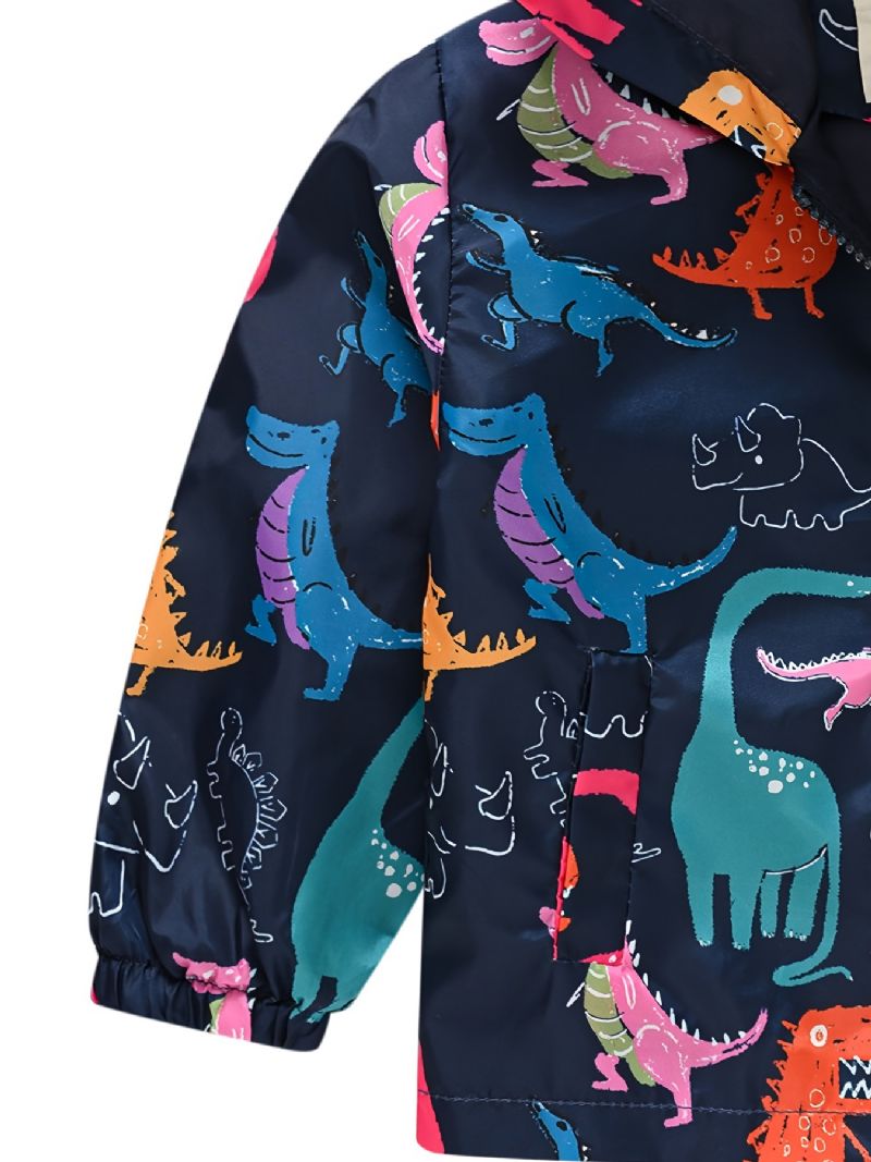 1ks Ležérní Roztomilý Dinosaurus S Potiskem Bunda Na Zip S Kapucí Zateplená S Límcem Pro Zimní Chlapce