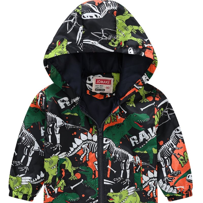 Chlapci Cartoon Dinosaurus Potisk Zip Bunda S Kapucí Cardigan Límec Termo Na Zimu
