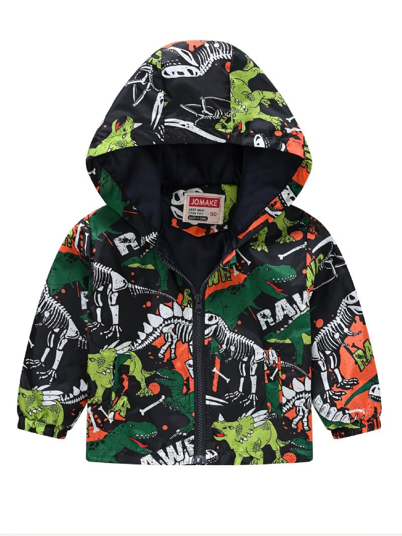 Chlapci Cartoon Dinosaurus Potisk Zip Bunda S Kapucí Cardigan Límec Termo Na Zimu