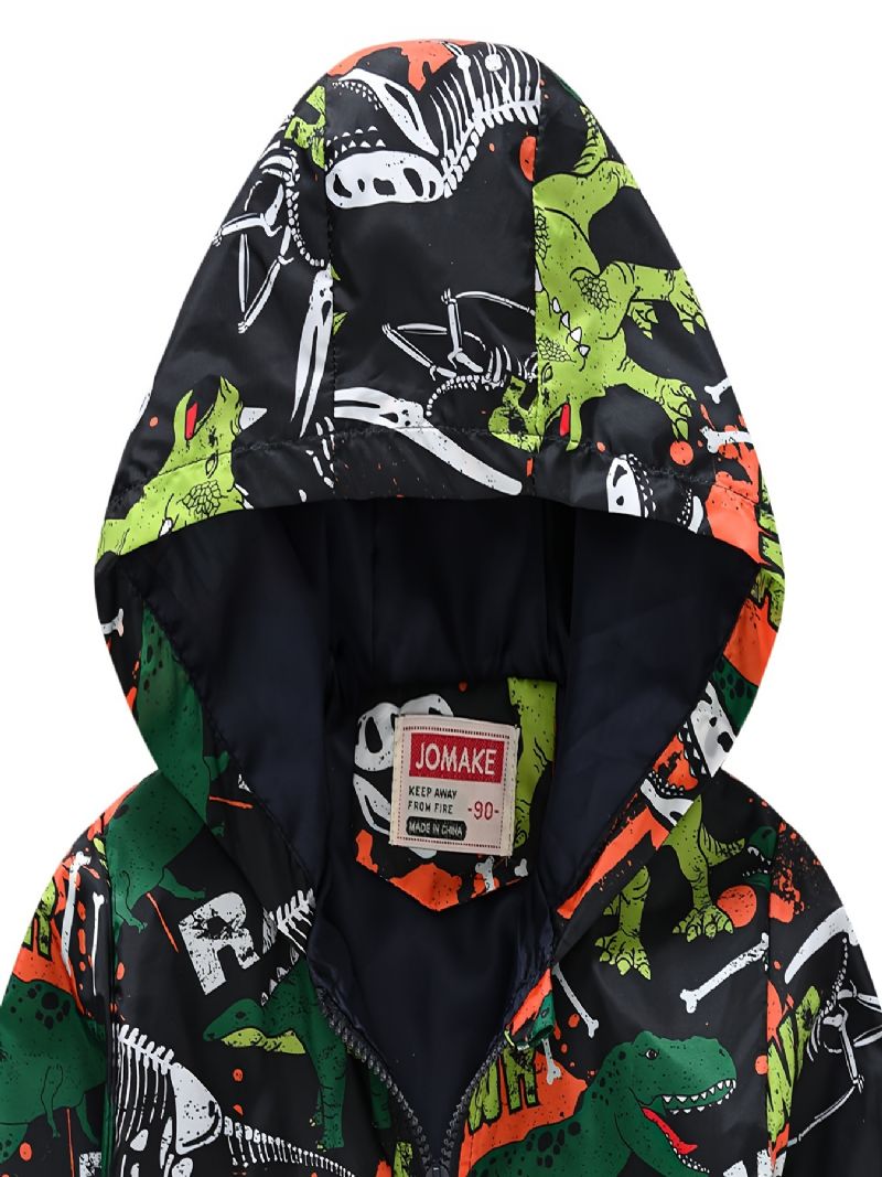 Chlapci Cartoon Dinosaurus Potisk Zip Bunda S Kapucí Cardigan Límec Termo Na Zimu