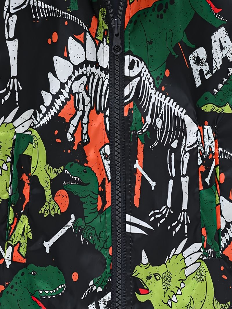 Chlapci Cartoon Dinosaurus Potisk Zip Bunda S Kapucí Cardigan Límec Termo Na Zimu