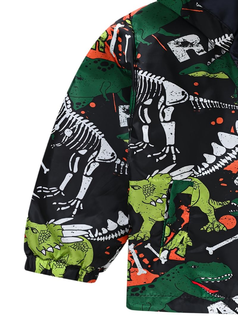 Chlapci Cartoon Dinosaurus Potisk Zip Bunda S Kapucí Cardigan Límec Termo Na Zimu