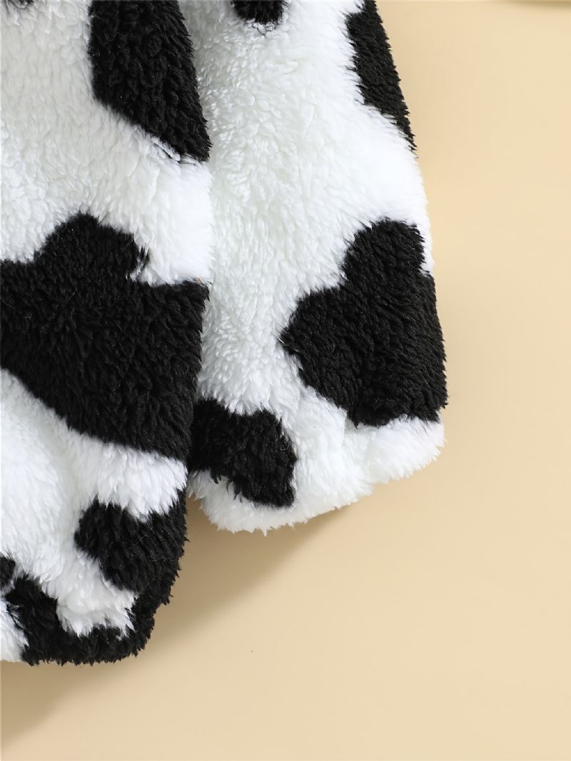 Chlapci Cow Print Fleece Button Down Bunda S Kapucí Teplé Dětské Oblečení Na Zimu