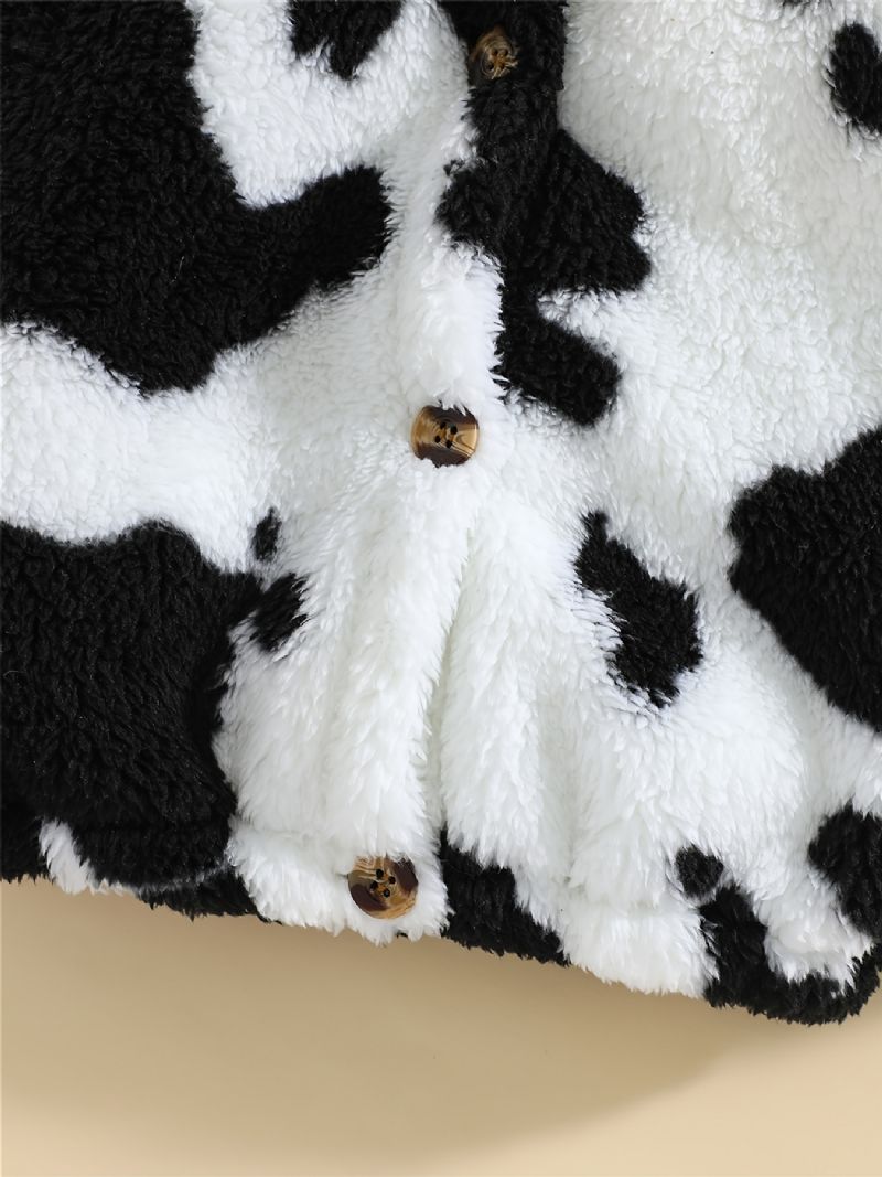 Chlapci Cow Print Fleece Button Down Bunda S Kapucí Teplé Dětské Oblečení Na Zimu