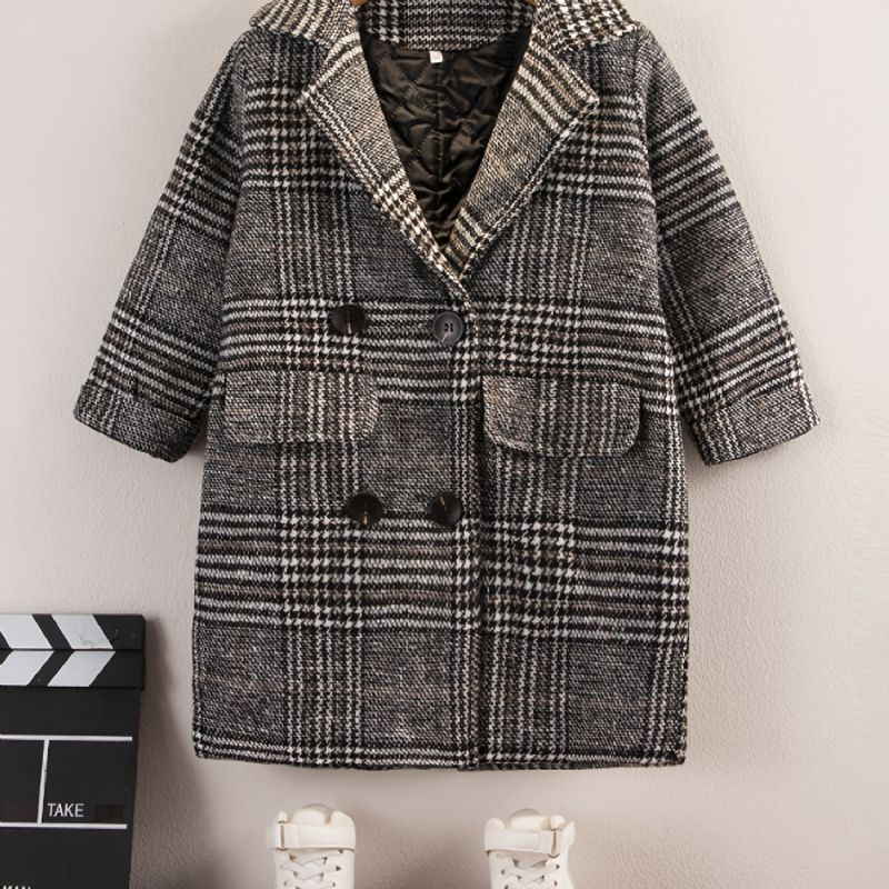 Chlapci Houndstooth Bunda Tlačítko Klopa Svrchní Oblečení Dětské