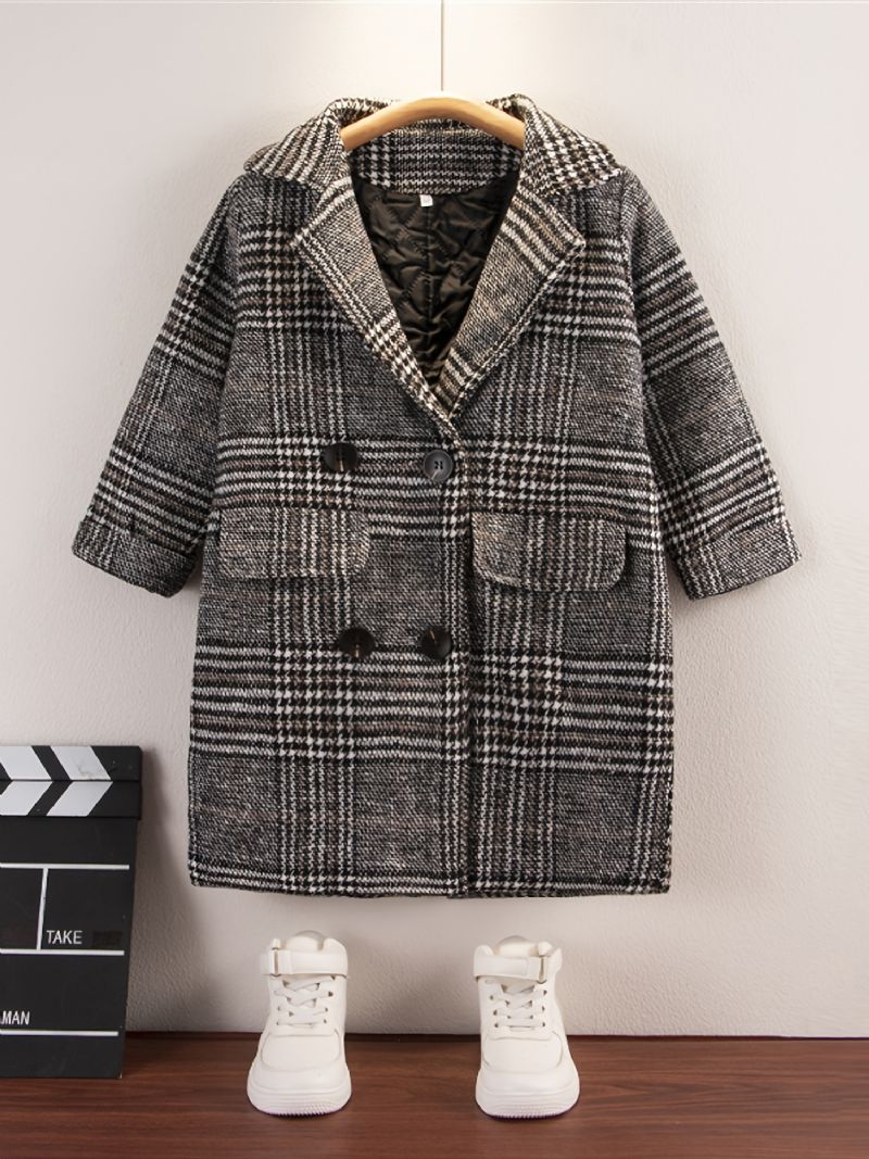 Chlapci Houndstooth Bunda Tlačítko Klopa Svrchní Oblečení Dětské