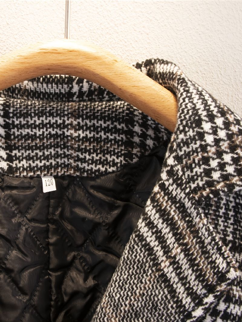 Chlapci Houndstooth Bunda Tlačítko Klopa Svrchní Oblečení Dětské