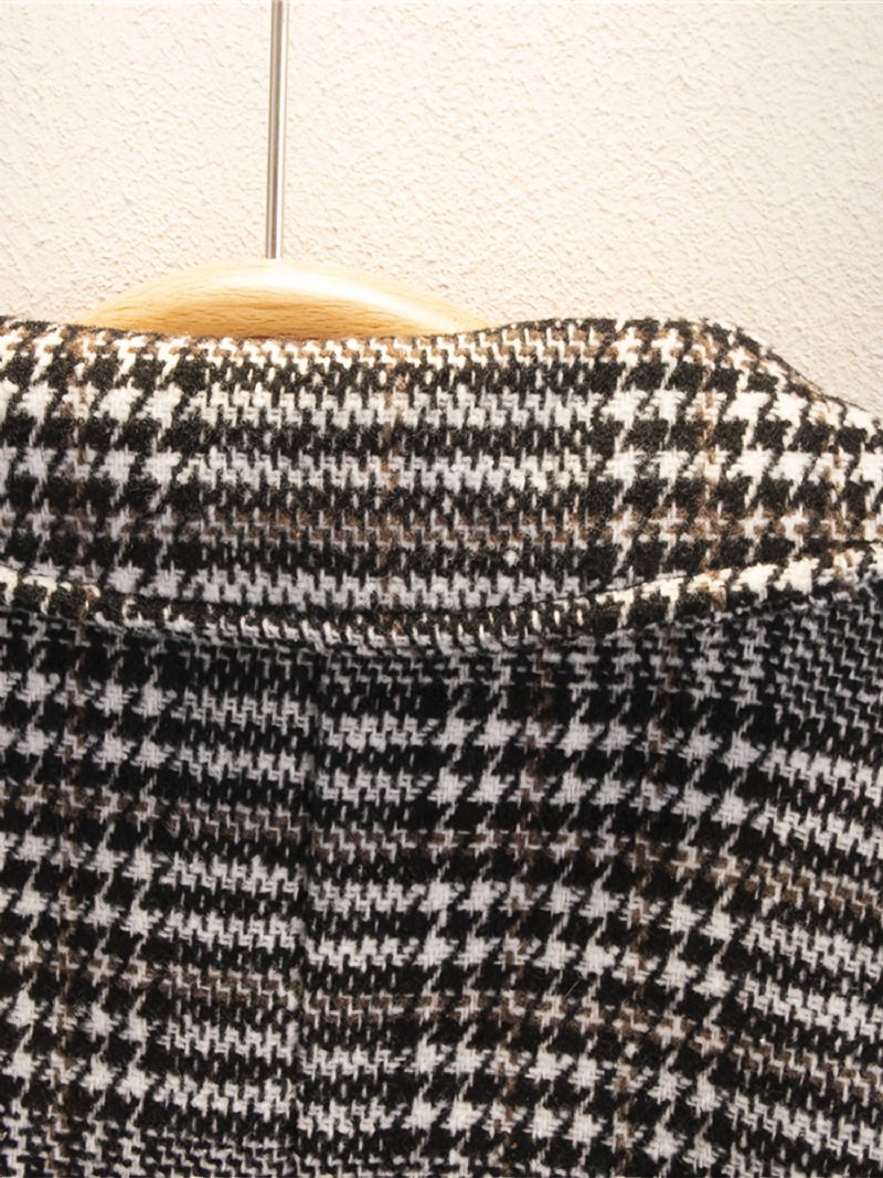 Chlapci Houndstooth Bunda Tlačítko Klopa Svrchní Oblečení Dětské