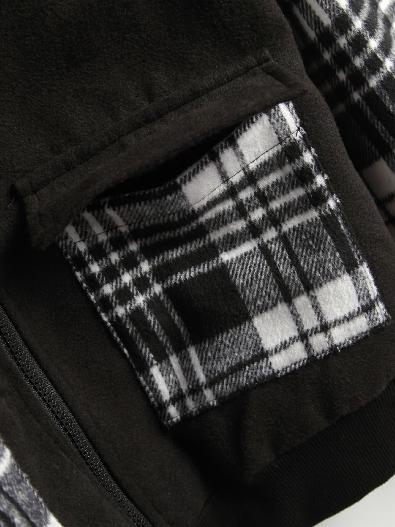 Chlapci Ležérní Kostkovaná Kapsa Přední Zip Dlouhý Rukáv Teplá Pobřežní Bunda Oblečení